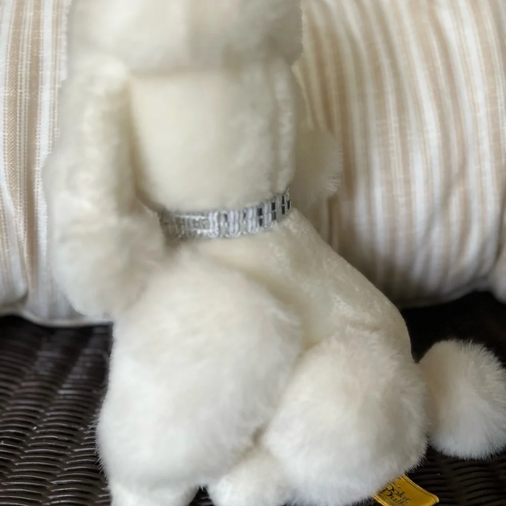 Vintage‎ 1985 24K Polar Puff Vintage White Poodle Dog Andrea Plush Silver Collar